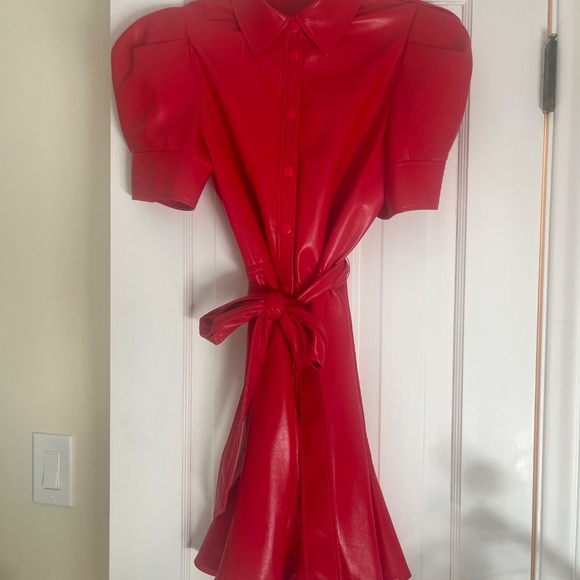 NWT Alice & Olivia Red Vegan Leather Dress - Size 2 - Picture 4 of 5
